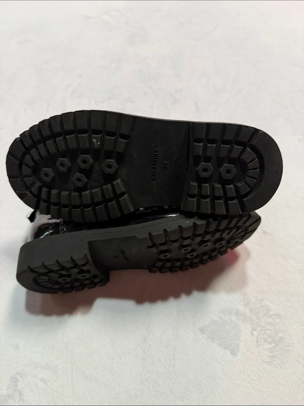 Zara Kids Disney Mickey Mouse Black Patent Combat Boots with Glitter Appliqué